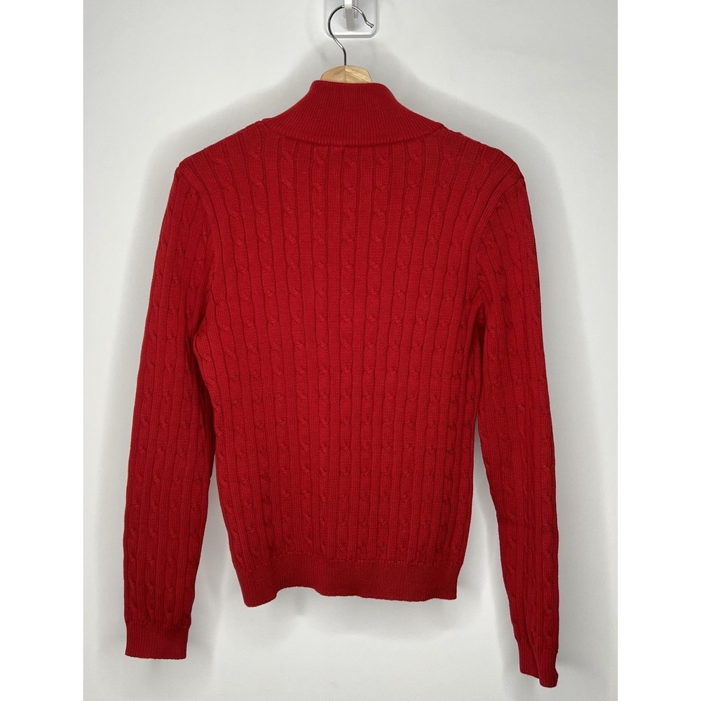 Ralph Lauren Cable Knit Sweater Womens Large Red Shawl Collar V-Neck Pullover - Picture 2 of 8